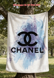 Artistic Blue Purple Watercolor Chanel Double C Logo Flannel Sofa Throw Blanket IMG_6995